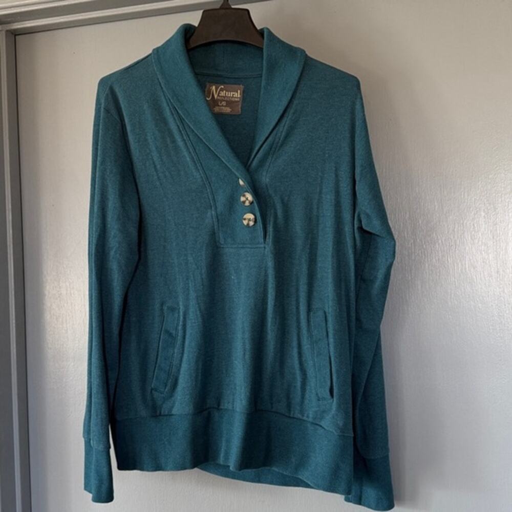 Natural Reflections Women's Blue Pullover Long Sleeve Sweater Buttons Large